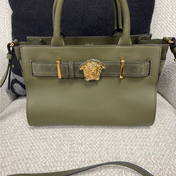 Versace Olive Green Satchel with Gold Medusa Accent